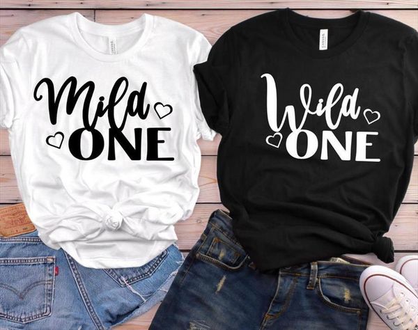 

mild one wild friend men t shirts and women womens cotton casual 90s lady yong girl drop ship, White;black