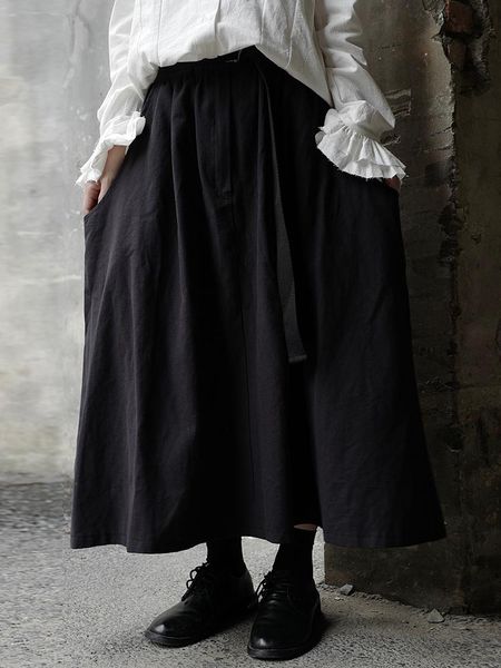 

skirts homemade yoji yamamoto loose legs half-length skirt a-line women literature and fashion japanese dep, Black