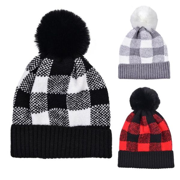 

beanies p8db christmas lattice santa hat detachable wool ball halloween party