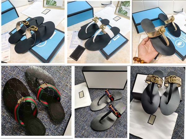 

2021 women's flat bottomed sandals men's fashion slippers with packing box, Black