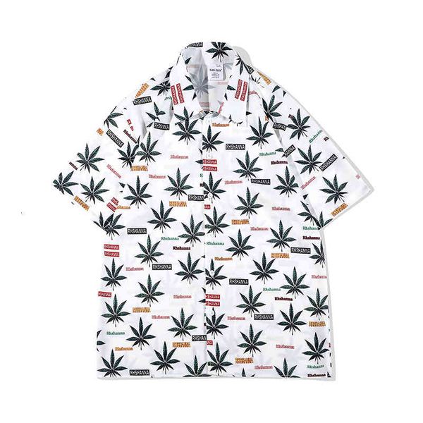 

men's casual shirts original tree leaf prints complete summer shirts for retro man harajuku short sleeve oversize lapel loosen casual, White;black