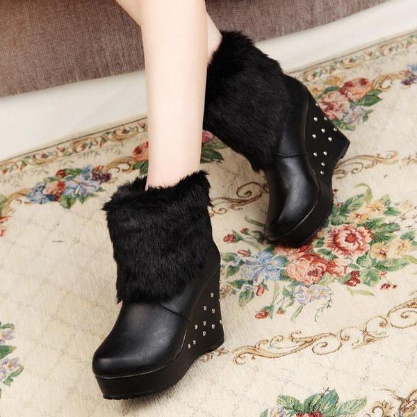 

boots 2021 winter women's snow fashion wdeges middle tube thicken cotton shoes solid color keep warm, Black