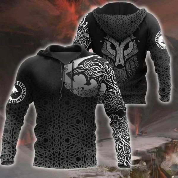 

men's hoodies & sweatshirts 3d graphic celtic fenrir viking tattoos hoodie men/women casual streetwear sweatshirt pullover a03, Black