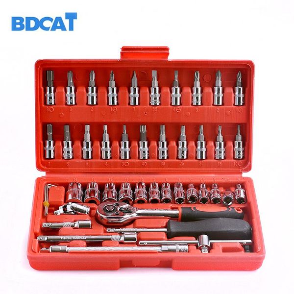 

46pcs 1/4-inch auto repair socket set ratchet torque wrench combo tools kit pawl spanner screwdriver car repairing tool sets hand