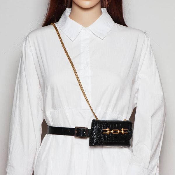 

vintage alligator pattern pu waist belt adjustable with coin bag chain messenger female mini lipstick fanny pack bags