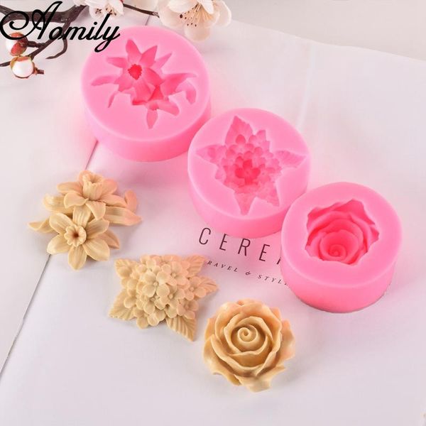 

baking moulds aomily lily lilac rose shaped 3d silicon chocolate jelly candy cake bakeware mold pastry bar ice block soap mould tools