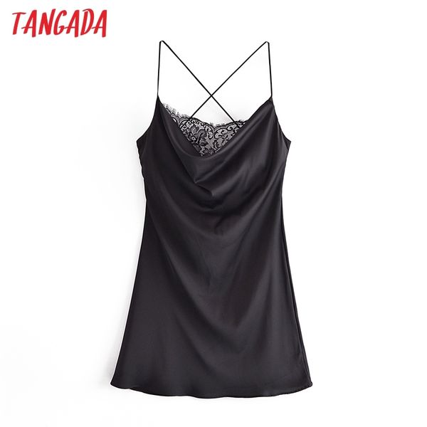 

summer women blace lace patchwork satin strap ladies mini dress vestidos 3w30 210416, Black;gray