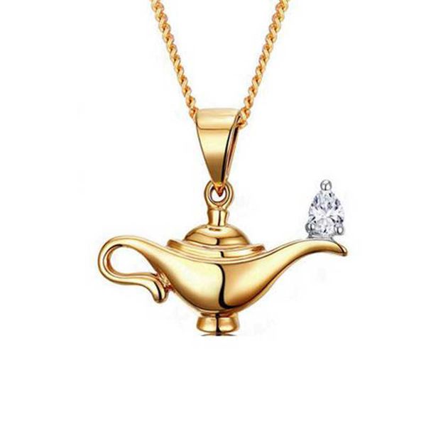 

s925 sliver lamp of aladdin girlfriend gift gold aladdin's charm necklace magic lamp genie pendant jewelry, Silver