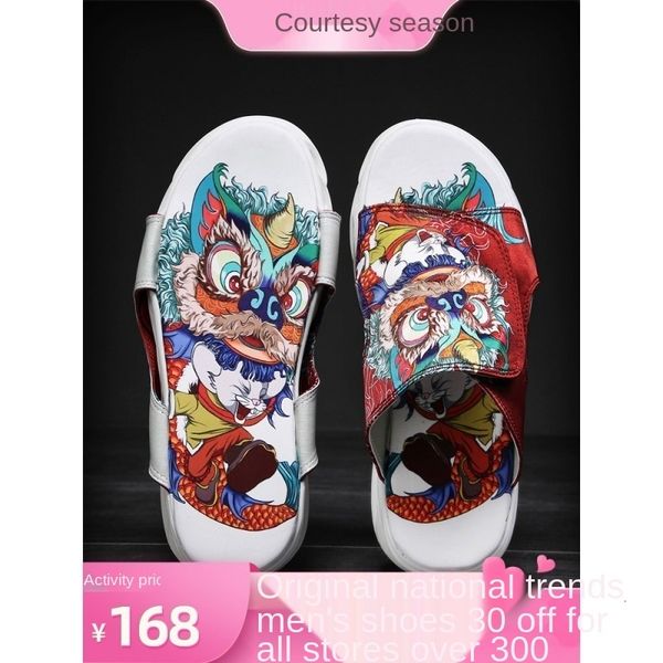 

line one slippers sandals summer men's national outdoor leisure beach shoes korean bread red 46c9, Black