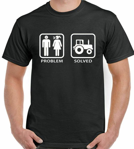 

men funny t-shirt tractor farm farmer farm problem solved top, White;black