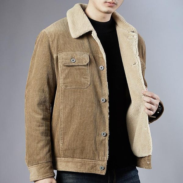 

men's jackets moruancle 2021 winter corduroy parkas fleece lined thick warm overcoat outerwear for male thermal bomber, Black;brown