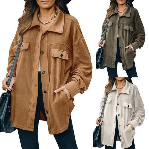 

women's jackets yvlvol women long coat for autumn winter fleece button mid-length cardigan loose jacket, Black;brown