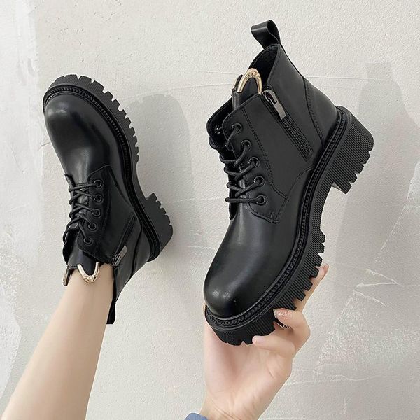 

boots brand women's shoes zipper low heels booties round toe boots-women fashion rock 2021 autumn ladies black ankle flat cotton fabr