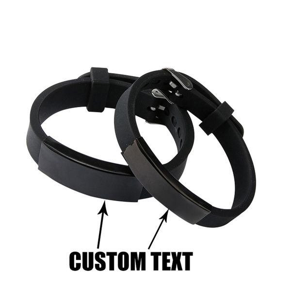

punk fashion custom engrave logo name stainless steel id bracelet lovers black silicone bracelets for women friends luxury brand