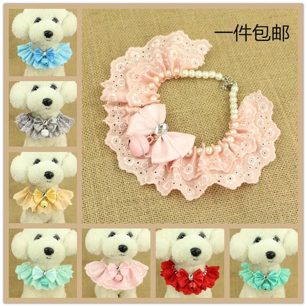 

factory pet necklace dog jewelry teddy vip cat neck collar bell lace mini dog bi xiong bomei