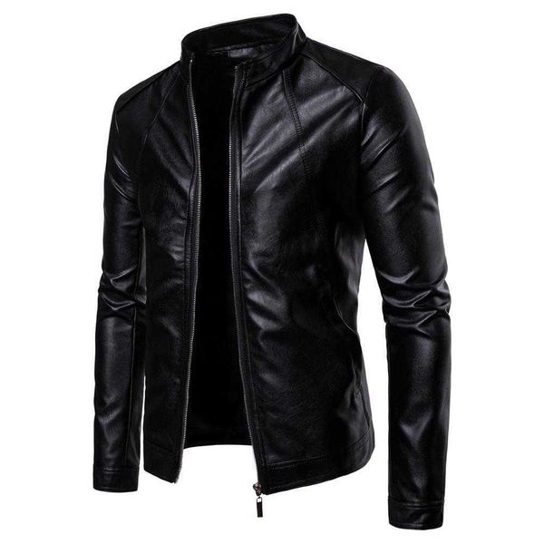 Männer S-lim Jacke Mode Einfarbig Motorrad Winter Jacken chaqueta hombre Winddicht Schwarz Leder Jacke kurtka X0621