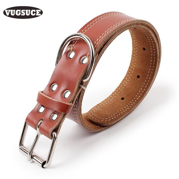 

pet dog collar cow leather strong genuine for small large dogs adjustable solid puppy coallr necklace supplies collars & leashes