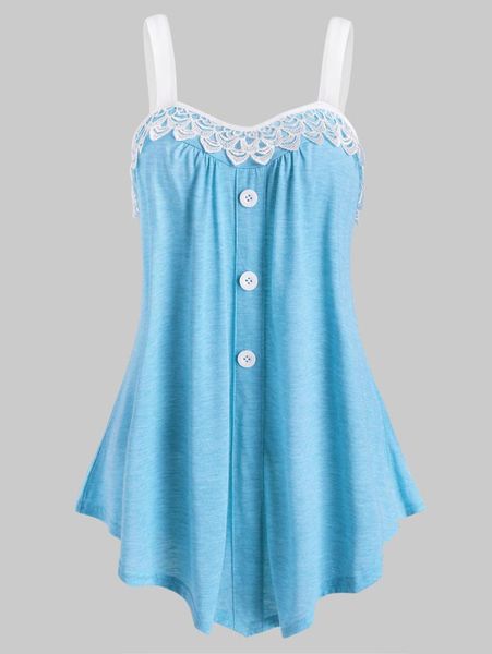 

women's tanks & camis lace panel button embellished casual tank women plus size summer fashion female streetwear s-3xl, White