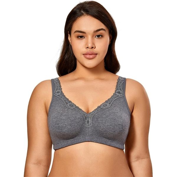 

lace trim full coverage cotton wirebra plus size 36-48 b c d dd e 210728, Red;black