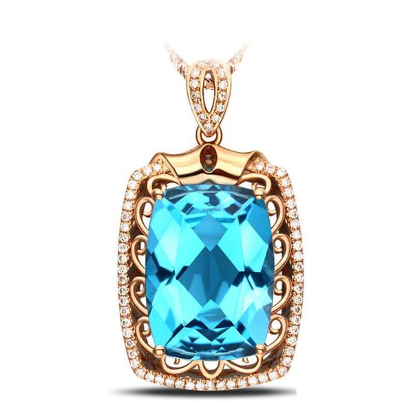 

mystic vintage sea blue zircon pendant necklace for women large crystal stone rose gold color chain wedding jewelry necklaces, Silver