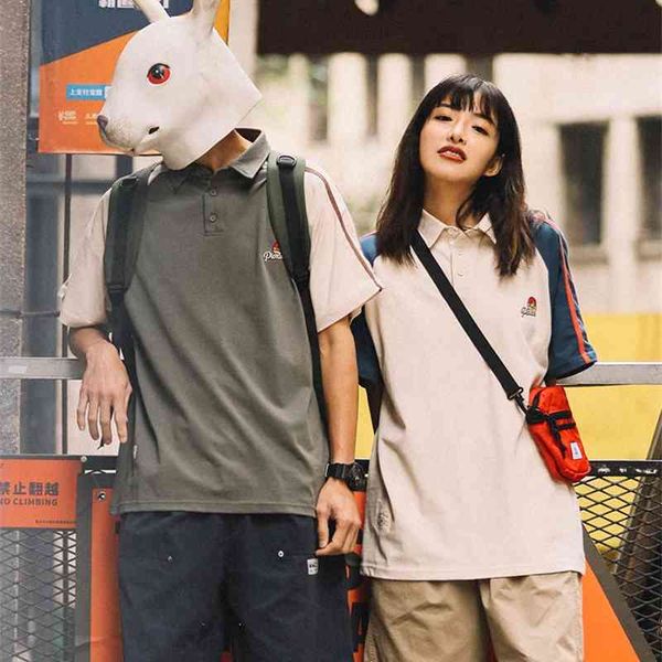 

rabbit xiansen 2021 summer fashion couple short sleeve t-shirt men's lapel embroidered loose polo shirt, White;black