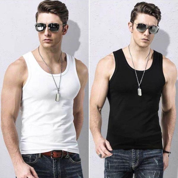 

men' tank solid vest youth breathable sports fitness self-cultivation t-shirt summer elastic base man clothing, White;black