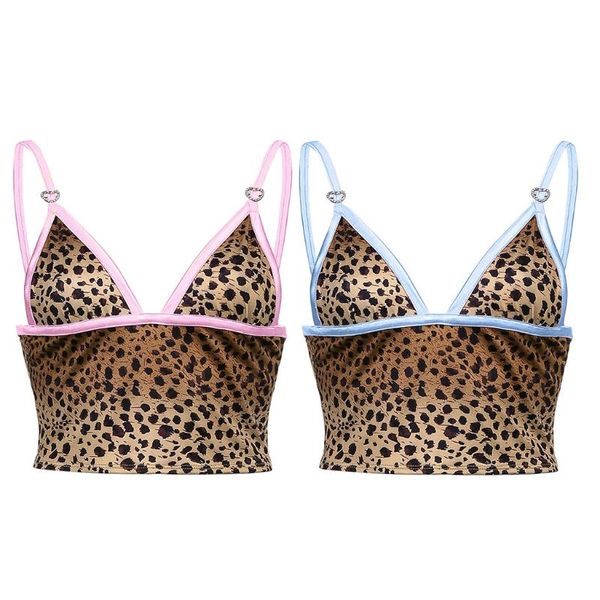 

camisoles & tanks women spaghetti strap deep v-neck crop vintage leopard print camisole crisscross bandage backless slim vest, Black;white