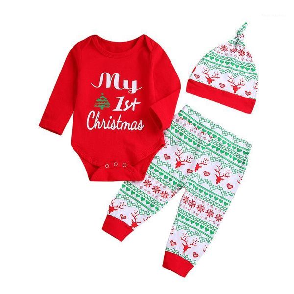 

jumpsuits baby christmas clothes infant 2021 my first 0-24m born boy girls rompers+pants+hat 3pcs1, Blue
