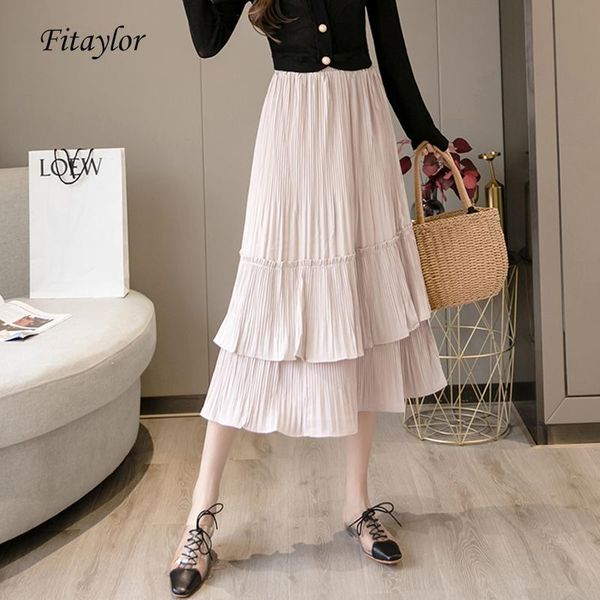 

skirts fitaylor summer women high waist tiered elastic skirt casual party irregular chiffon long beach cake, Black