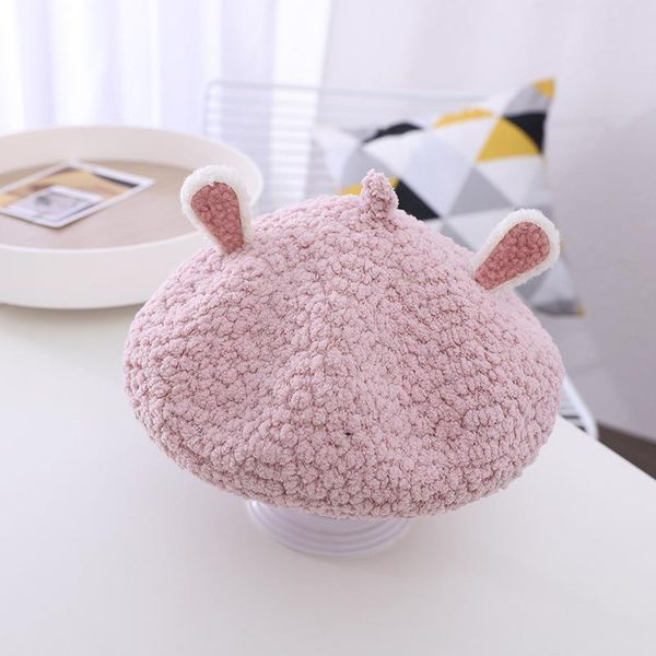 

caps & hats kids berets with decorative cartoon animals ears, cute cap for boys and girls in 7 colors, Yellow