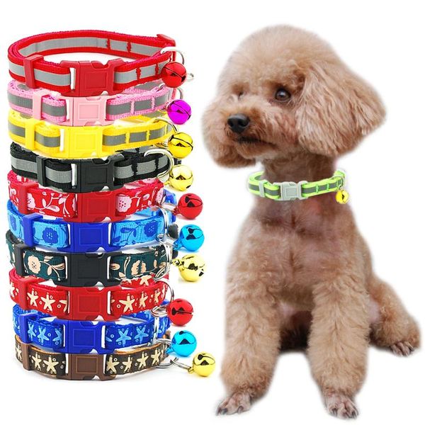 

dog collars & leashes collar reflective pet adjustable cat with bell puppy necklace for small medium supplies accessories