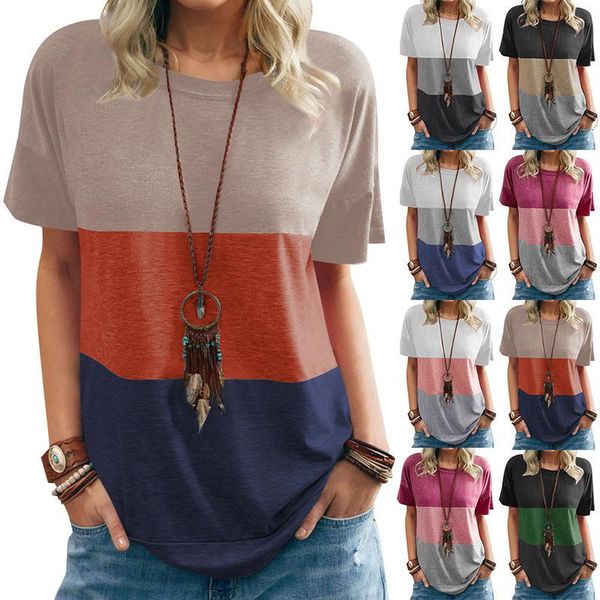 

women's t-shirt women casual short sleeve splicing print loose t shirt elegant color block oversized 2021 tie dye pullovers, White