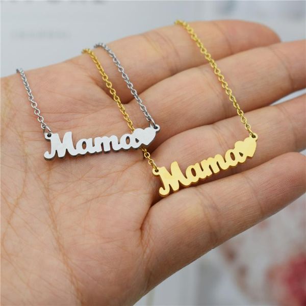 

chains mother's day mama letter pendant necklace for women mom nameplate clavicle chain heart choker jewelry gift, Silver