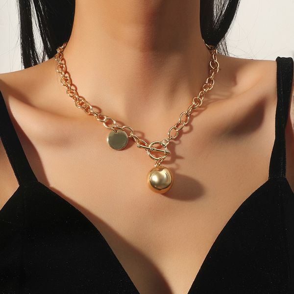 

round ball pendant ot clasp necklace simple personality short chain clavicle chain women's fashion accessories, Silver