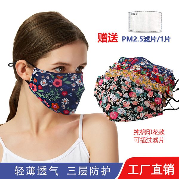 

sunscreen printed dustproof cotton mask three-dimensional pggable filter element pm2.5 breathable washable