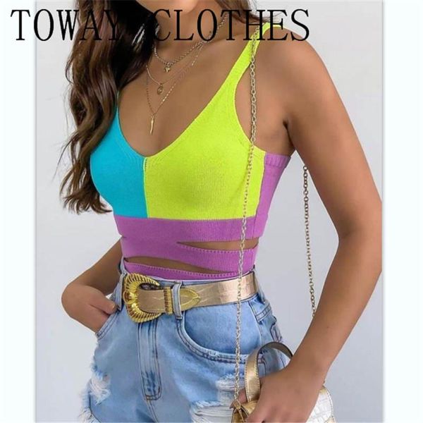 

women's tanks & camis summer women v-neck colorblock strap sleeveless slim chic blouse, White