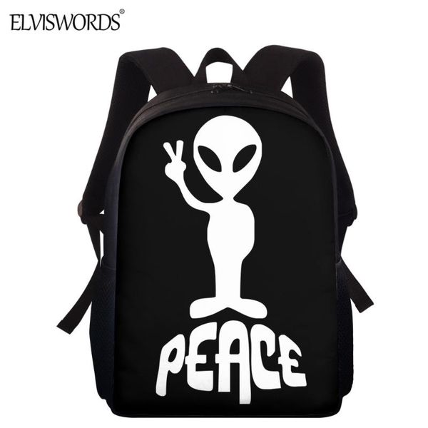 

school bags elviswords fashion alien print kids 15inch schoolbags boys girls shoulder backpack primary student book bottle mochila