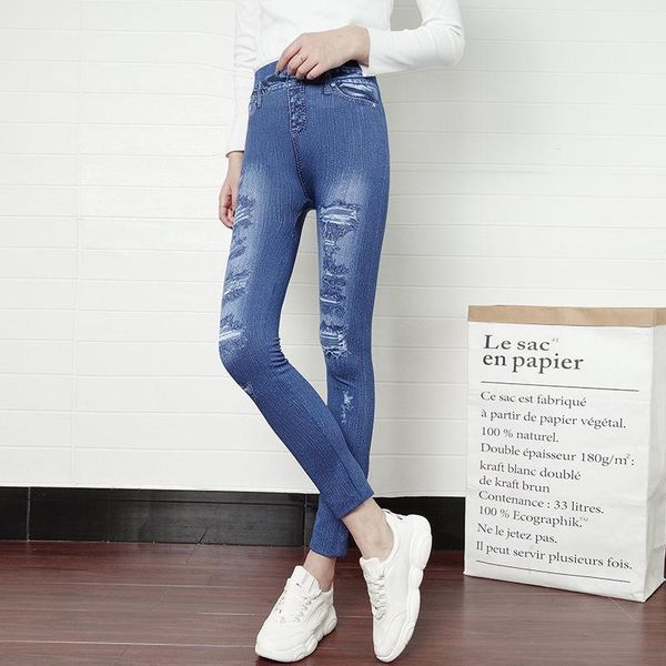 

women's leggings 2021 denim for women spring high rise thin printed imitation outer wear ankle-length pants elastic, Black