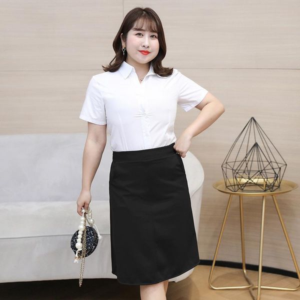 

skirts spring summer skirt a-line professional large size office lady midi women elegant high waist m-5xl plus ta1910, Black