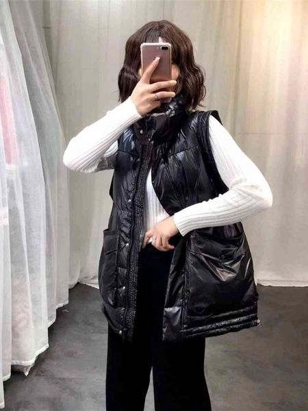 

down et women's vest autumn winter stand collar korean loose large down vest wt5205, Black;white