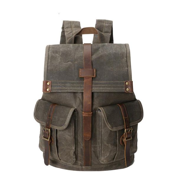 

backpack men's oil wax canvas rucksack waterproof retro travel bags