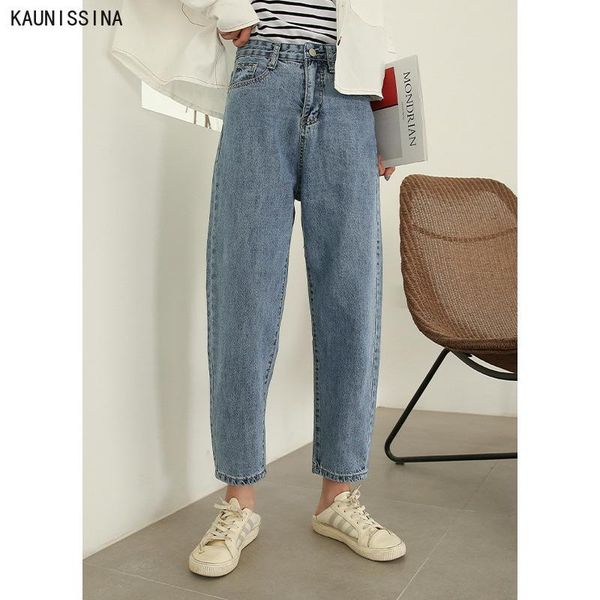 

women's jeans high waist summer autumn harem pants capri korean-style chic cotton loose vintage washed boyfriend, Blue
