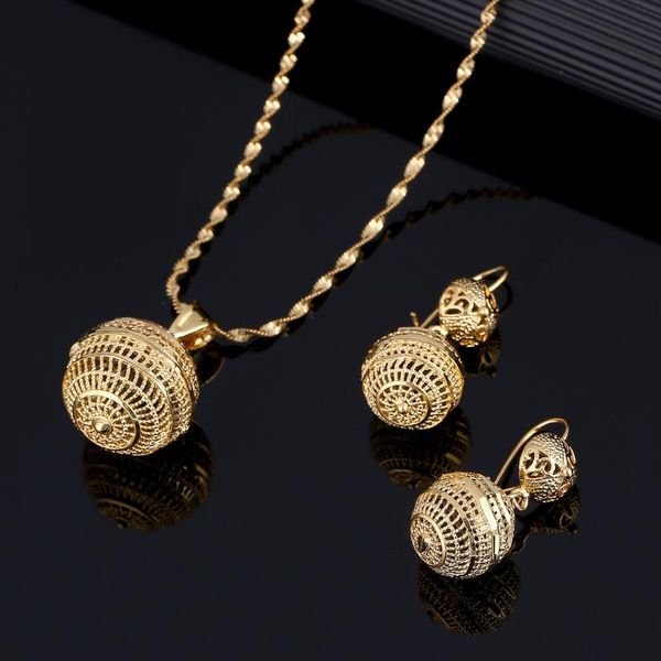 

earrings & necklace 24k gold color pendant fashion african round beads jewelry set for women, Silver