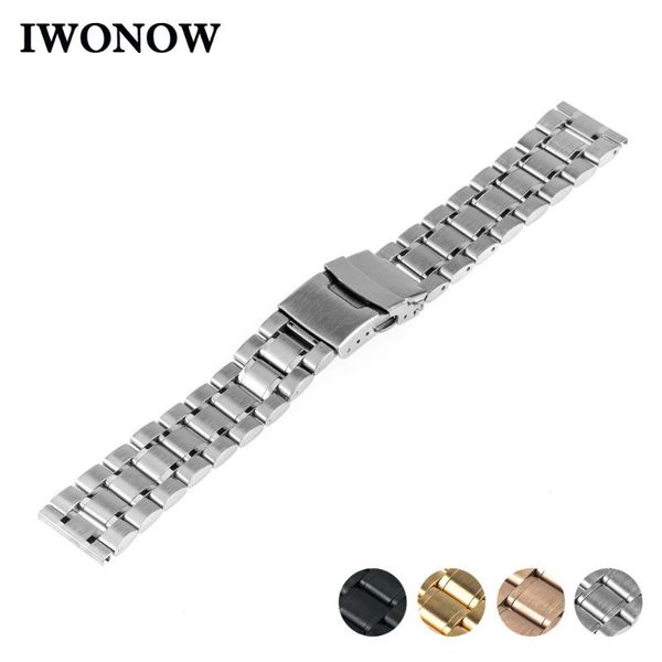 

watch bands stainless steel band 16mm 18mm 20mm 22mm for timex weekender expedition men women safety buckle strap wrist belt bracelet, Black;brown