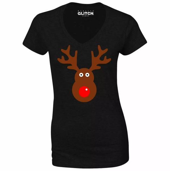 

rudolph women's t-shirt - v-neck christmas reindeer santa sleigh party, White;black