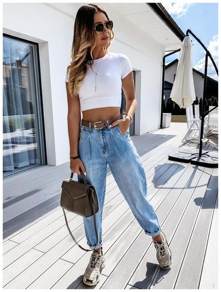 

women's jeans jean woman mom pants boyfriend for women with high waist leisure trousers ladies denim, Blue