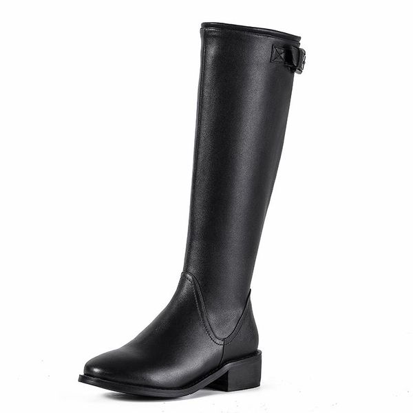 

boots female winter autumn long riding quality genuine leather 4cm high heels night club shoes woman women knee, Black
