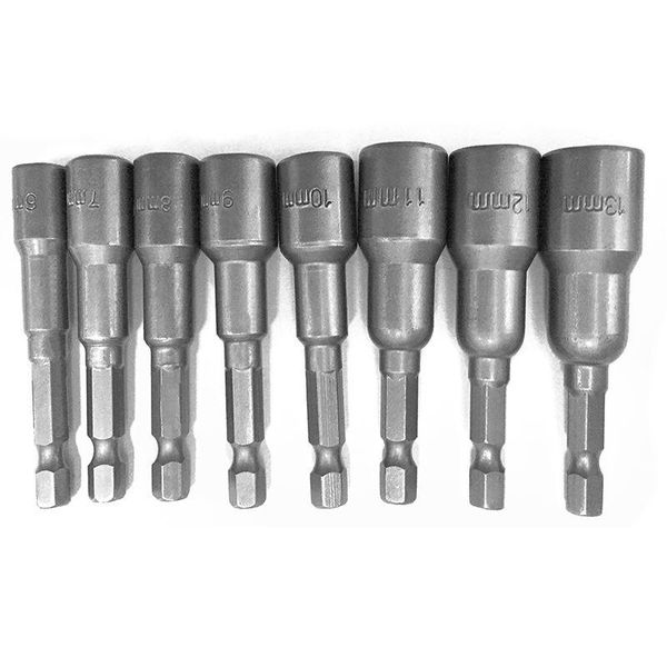 

pneumatic tools 8pcs 1/4 inch hex magnetic nut driver socket set metric impact drill bits 6 to 13mm adapter