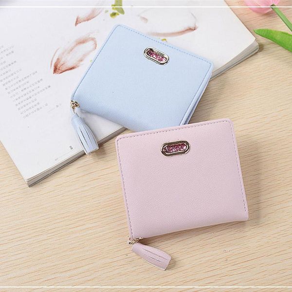 

wallets women's short fashion trend diamonds tassel purse wild tide female card bag quality ladies wallet, Red;black