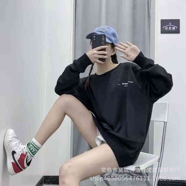 

2021 spring autumn men's and women's off pasted arrstyle round neck sweater with large straightness is preferred, Black